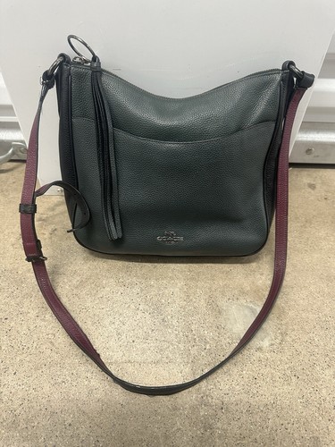 Borsa a tracolla Coach Chaise verde cipresso multi canna di fucile pelle ciottoli