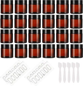 24 Pack 2oz Amber Glass Jars with Black Lids Round Empty Containers for Scrub - Picture 1 of 5