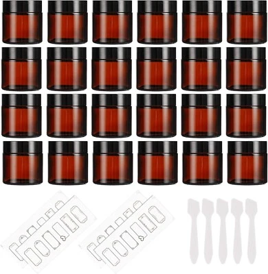 24 Pack 2oz Amber Glass Jars with Black Lids Round Empty Containers for Scrub - Image 1 of 4