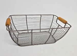 Wire Basket Rectangle Storage Wood Handles - Picture 1 of 4