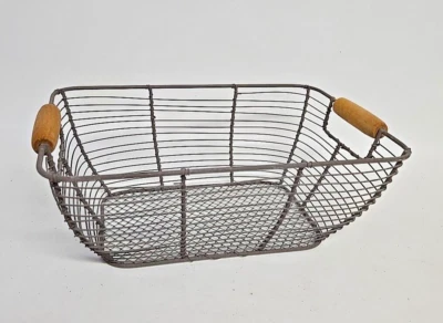 Wire Basket Rectangle Storage Wood Handles - Image 1 of 4