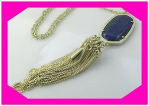 KENDRA SCOTT RAYNE BLUE Veined 14K Gold Plated Long NECKLACE NWotag - Picture 1 of 3