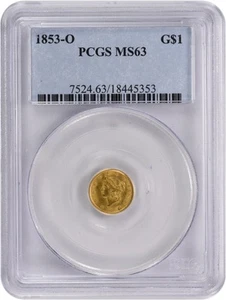 1853-O $1 Gold Type 1 MS63 PCGS - Picture 1 of 4