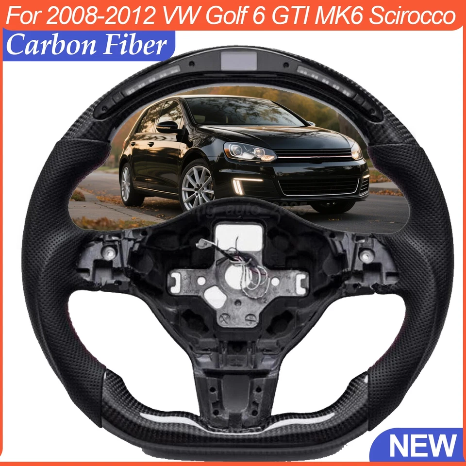 LED Real Carbon Fiber Steering Wheel For 2008-2012 VW Golf 6 GTI MK6 Scirocco - Image 1 of 4