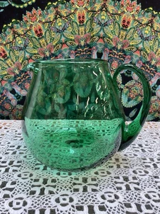 VINTAGE Blenko Handblown Glass Pitcher Green Carafe Jug Iced Tea Lemonade 36 oz. - Picture 1 of 4