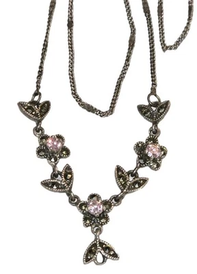 Colar de flores Micheal Negrin prata esterlina marcasita rosa zircão - Imagem 1 de 4