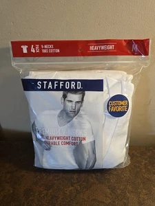 New Stafford Sz M 100% Heavyweight Cotton V-Neck White T-Shirts - Picture 1 of 2