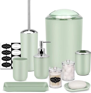 Set Di Accessori Da Bagno – Set Di 8 Accessori Da Bagno Verdi Con Bidone Della S - Foto 1 di 12