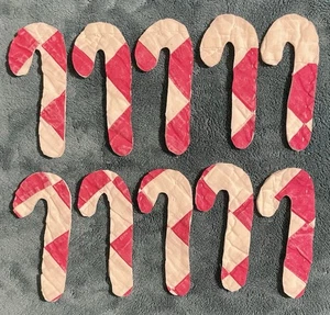 10 PRIMITIVE ANTIQUE CUTTER QUILT CANDY CANES! RED & WHITE! Christmas! - Picture 1 of 1