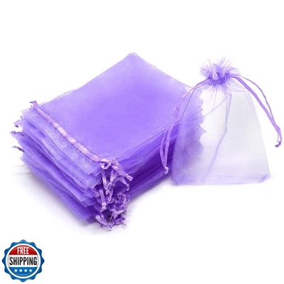 Bolsas de organza Bezall 100 piezas púrpura claro 4x6 pulgadas, regalo de joyería de malla con cordón Foto 1 de 4