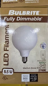 Bulbrite 776897 - LED8G40/27K/FIL/M/3 (776897) G40 Globe LED Light Bulb - Picture 1 of 1