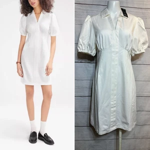 🌼 Wild Fable - Bubble Sleeve Mini Dress V-Neck White - Women's M Medium NWT - Picture 1 of 12
