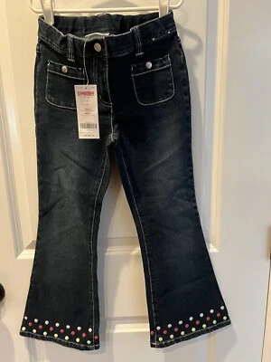 Pantalones de mezclilla GYMBOREE para niñas talla 6 detalle de lunares en la parte inferior, bolsillos a presión, vintage nuevos con etiquetas Foto 1 de 4