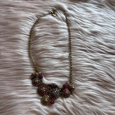 Collar Betsey Johnson Rosa Flor Calavera Cabeza Esmalte Estrás Cadena Firmado Foto 1 de 3