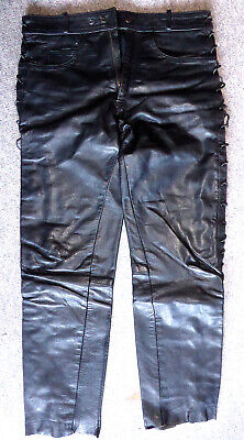 Pantaloni In Pelle Con Lacci In Pelle Liscia Nera Taglia 48 • 25€