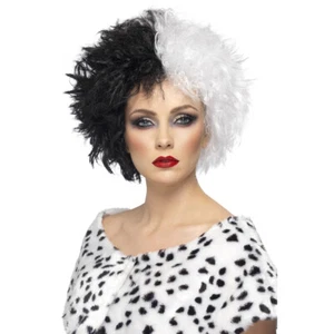 Damenperücke zweifarbig Cruella Perücke schwarz-weiß Clownperücke 80er Jahre - Bild 1 von 1