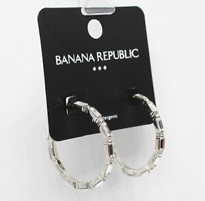 Banana Republic Silver Rhinestone Hoop Earrings #E1191