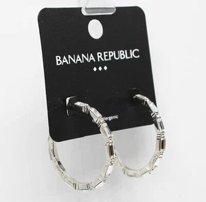Banana Republic Silver Rhinestone Hoop Earrings #E1191 - Picture 1 of 2