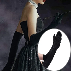 Stretchy Long Opera Gloves Party Satin Gloves Adult Size Elbow Length Wedding US - Picture 1 of 20