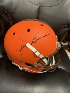 JIM BROWN HAND SIGNED FULL SIZE BROWNS SCHUTT HELMET      JSA LETTER+JSA WITNESS - Picture 1 of 7
