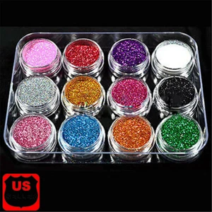12 Pcs Mix Color Glitter Dust Powder Set For Nail Art Acrylic Tips Decoration US - Picture 1 of 7