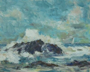 Art Original Oil Painting RM Mortensen "High Tide"Seascape Beach Coast Sailing - Picture 1 of 1