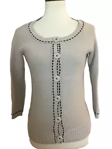 Cardigan Ann Taylor Loft donna piccolo manica 3/4 beige cotone maglione con bottoni - Foto 1 di 5