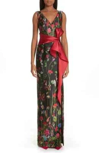 VESTIDO MIKADO COLUMNA ESTAMPADO FLORAL CINTURÓN ARCO NOTTE MARCHESA talla 2 - Imagen 1 de 9