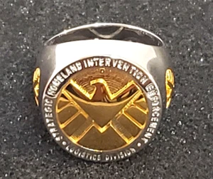 Men's 14 Kt Gold .925 Silver Ring Size 8 Marvel S.H.I.E.L.D Agent With C.O.A. - Picture 1 of 13