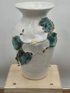 Jana Kozon Kausalik Art Pottery Vase w Applied Magnolia Flower 9" Excellent - Picture 1 of 8