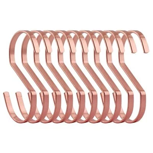 10-Pack 4 Inch Rose Gold Chrome Steel Hanging Flat Hooks - S Shaped4708 - Picture 1 of 6