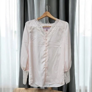 Blush Pink Lace Button Blouse Top XS Romantic Fairy Victorian Coquette Girly - Picture 1 of 9