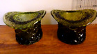 2 Vintage Fenton Green Glass Top Hat Daisy Button Vase Figure Knick Knack EUC