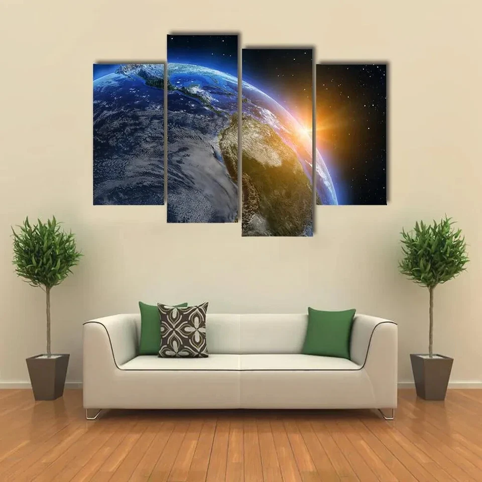 South America World Map Sunrise View 4 Piece Panel Canvas Wall Art Photo Decor - Image 1 of 1