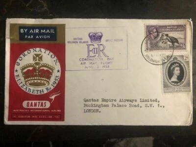 1953 Solomon Island First Day Cover FDC QE II Queen Elizabeth coronation Qantas - Image 1 of 2