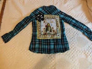 Upcycled Repurposed Shirt Girls M(7-8) Turquoise Black Lady Bug Applique - Picture 1 of 6