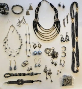 1+ lb Jewelry Lot Wearable Repairable Smoky Gray Black Vintage Now Repurpose - Picture 1 of 12