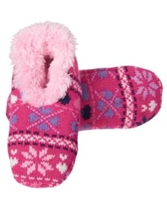 Gymboree Holiday Girls Warm Pink Fair Isle Faux Fur Non Slip Slipper Socks S 5-6 - Picture 1 of 3