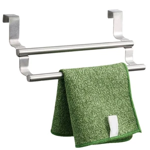 Toallero doble de baño de acero inoxidable sobre la puerta toallero cepillado - Imagen 1 de 11