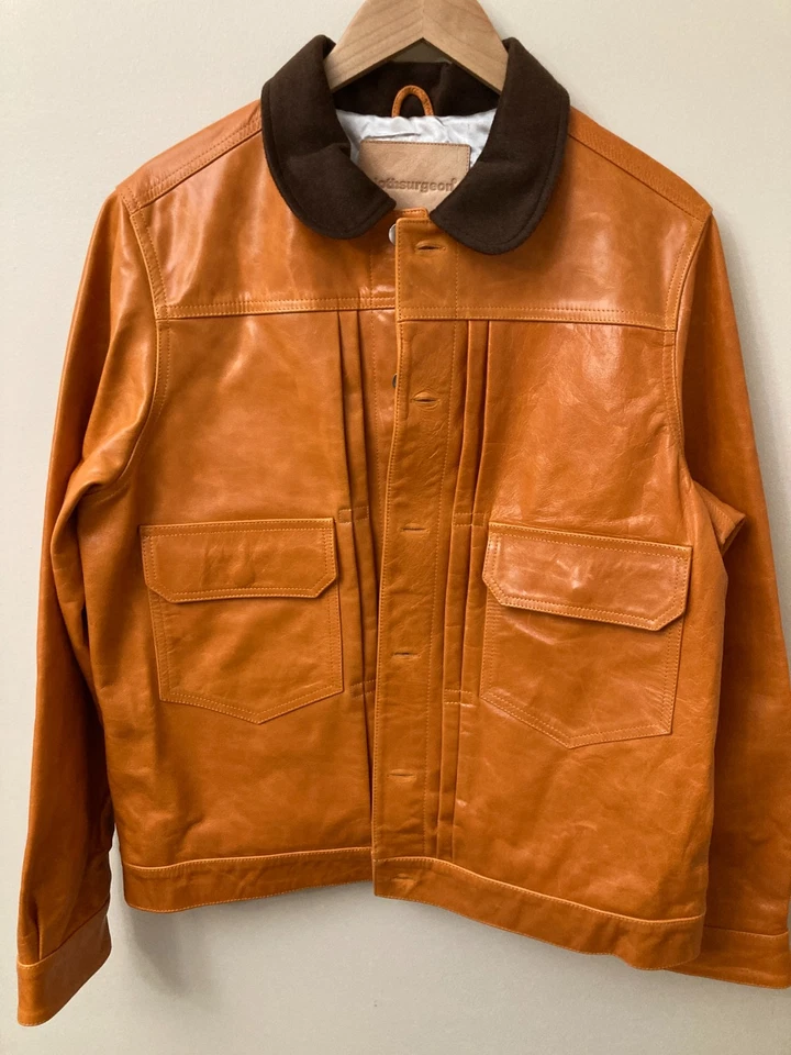 Chaqueta de cuero de cirujano de tela naranja mediana/grande hecha en Inglaterra en muy buen estado Foto 1 de 4