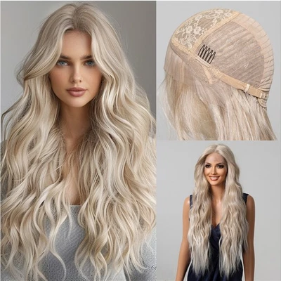 Synthetic Hair Heat Resistant Long Wavy Frontal T Lace Wig Mixed Blonde - Image 1 of 4
