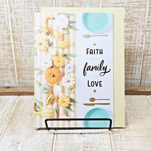 Tarjeta de felicitación Hallmark Acción de Gracias 5x7 rayas azules fe amor calabazas - Imagen 1 de 8