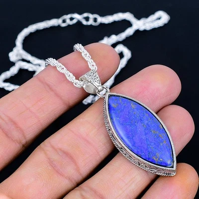 Collar hecho a mano de lapislázuli enchapado en plata 925 de 17"-18" azul Foto 1 de 3