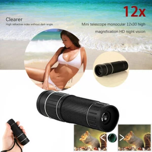 12x30 Zoom HD Monocular Spyglass Low Light Night Visiion Telescope BAK4 Optics - Picture 1 of 12