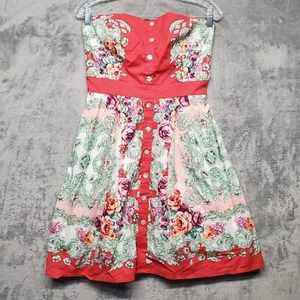 Teeze Me Strapless Dress Womens Juniors Size 9 Coral Multi Floral Print Lined - Picture 1 of 11