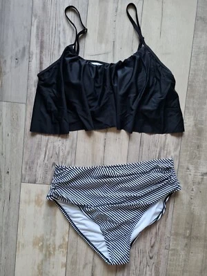 Tankini Bikini BH polster gr XL 42 mit cups pad schwarz weiß retro Push-up - Bild 1 von 4