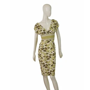 Vestido Just Cavalli Verde Hojas Floral Escote en V Hasta la Rodilla Viscosa Talla 42 - Imagen 1 de 7