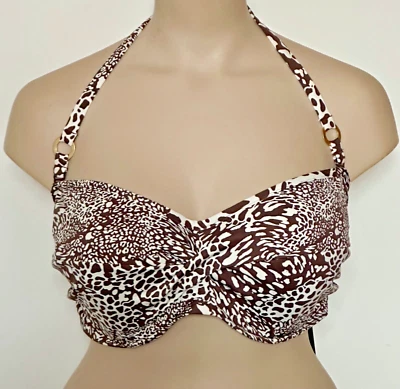 Top de Bikini Fantasie Lagos Talla 38F Acolchado Bandeau Halter Cuello Marrón Crema 5144 Foto 1 de 4
