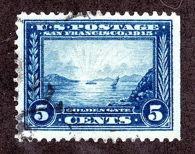 US # 399 (1913) 5c, Grade: VF/XF, Used w/lite canc - Golden Gate - Image 1 of 2