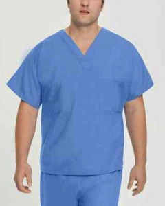 Two (2) Unisex, Reversible,medium 1 Pocket V-Neck Scrub Tops - FREE SHIPPING - Picture 1 of 3